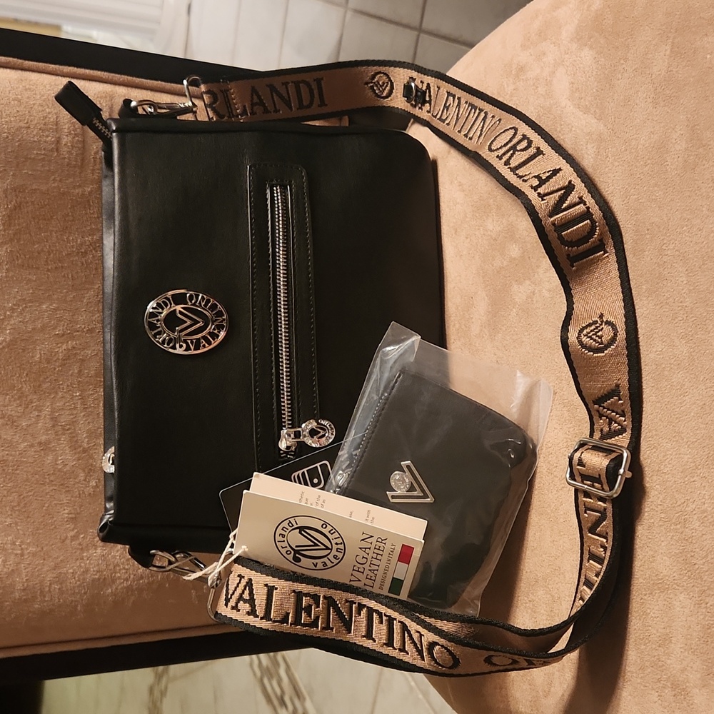 NWT ❗️  Valentino Orlandi vegan leather  black crossbody bag with matching pouch